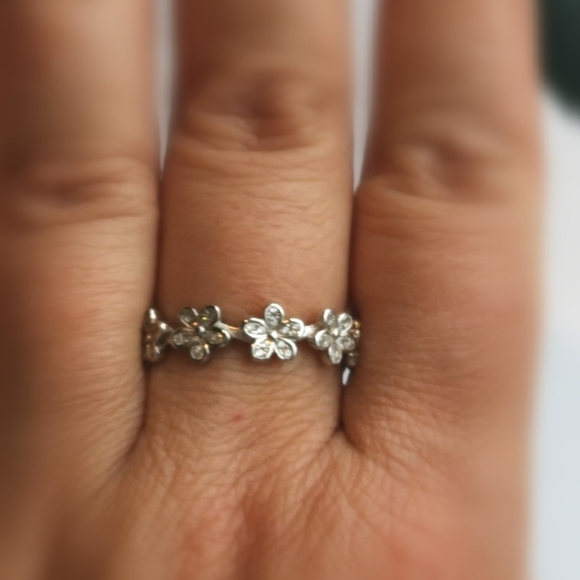Forget me Not flower eternity band ring Sterling Silver CZ size 7 - Picture 3 of 4